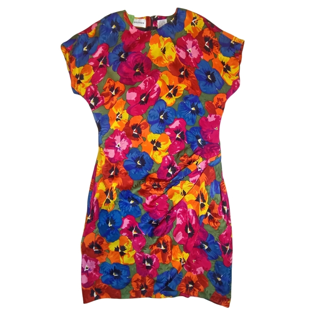 Vintage Nipon Boutique 100% Silk Pansy Floral Dress - Sz 12 (Modern 6)